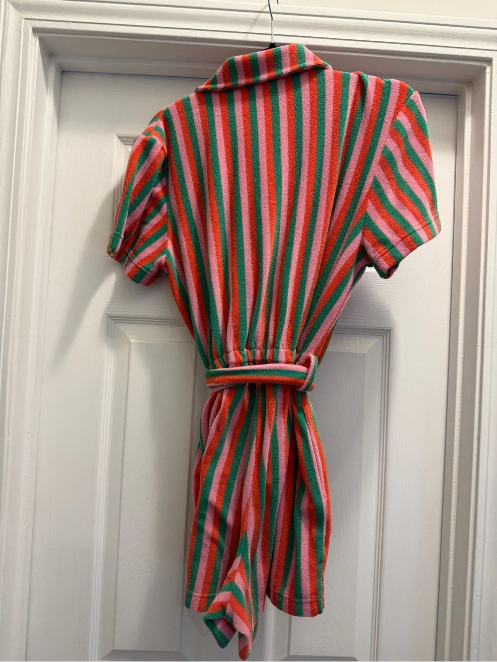 Beach Riot Gia Palm Stripe Terry Cloth Pink, Green & Orange Striped Terry Polo